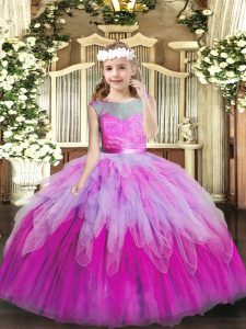 Multi-color Ball Gowns Tulle Scoop Sleeveless Lace and Ruffles Floor Length Lace Up Little Girl Pageant Gowns