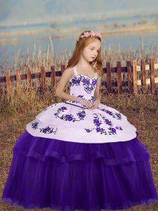 Superior Floor Length Eggplant Purple Child Pageant Dress Straps Sleeveless Side Zipper