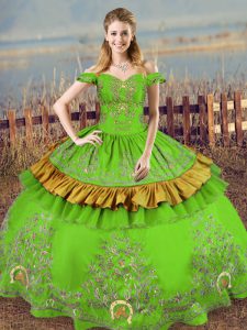 Green Lace Up Sweet 16 Dresses Embroidery Sleeveless Floor Length