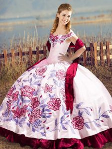 Glamorous Fuchsia Off The Shoulder Lace Up Embroidery Vestidos de Quinceanera Sleeveless