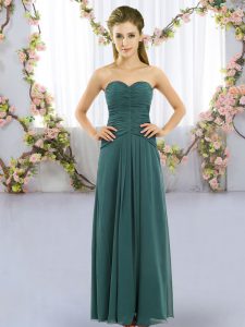 Sleeveless Lace Up Floor Length Ruching Damas Dress