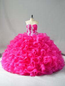 Pretty Ball Gowns Sleeveless Hot Pink Vestidos de Quinceanera Lace Up