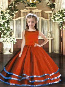 Beautiful Rust Red Ball Gowns Ruffled Layers Little Girls Pageant Dress Wholesale Lace Up Tulle Sleeveless Floor Length