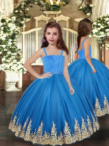 Excellent Baby Blue Pageant Gowns For Girls Party and Sweet 16 and Wedding Party with Embroidery Straps Sleeveless Lace Up