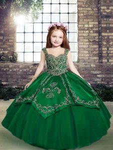 Dark Green Sleeveless Beading and Embroidery Floor Length Child Pageant Dress