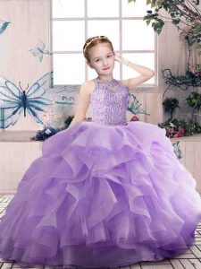 Hot Sale Lavender Ball Gowns Beading and Ruffles Little Girl Pageant Dress Zipper Organza Sleeveless Floor Length