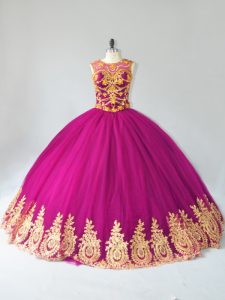 Designer Fuchsia Scoop Neckline Beading and Appliques Sweet 16 Dresses Sleeveless Lace Up