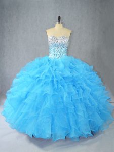 Sweetheart Sleeveless Lace Up Vestidos de Quinceanera Aqua Blue Organza