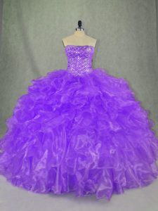 Organza Sleeveless Floor Length Quinceanera Gown and Beading and Ruffles