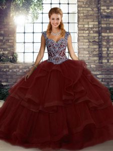 Suitable Sleeveless Beading and Ruffles Lace Up Sweet 16 Dress