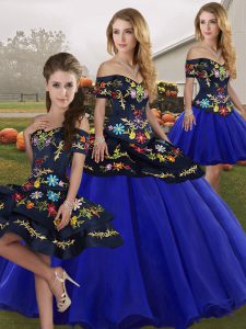 Fitting Embroidery Quince Ball Gowns Royal Blue Lace Up Sleeveless Floor Length