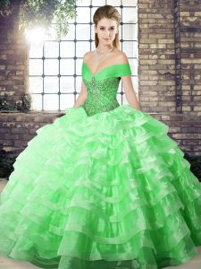 Charming Green Sleeveless Beading and Ruffled Layers Lace Up Quinceanera Dresses