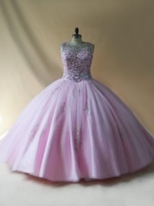 Floor Length Ball Gowns Sleeveless Baby Pink Quinceanera Dress Lace Up