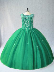 Trendy Sleeveless Floor Length Beading Lace Up Vestidos de Quinceanera with Green