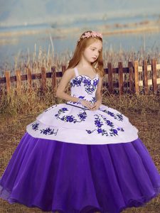 Custom Designed Sleeveless Embroidery Lace Up Little Girl Pageant Gowns