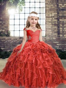 Attractive Floor Length Column/Sheath Sleeveless Red Little Girl Pageant Dress Lace Up