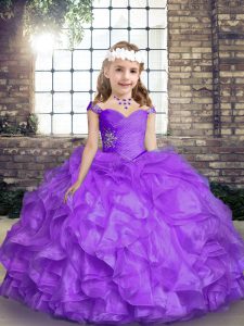 Sleeveless Lace Up Floor Length Beading and Ruffles Girls Pageant Dresses