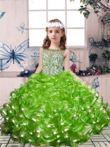 Nice Green Sleeveless Beading and Ruffles Floor Length Kids Formal Wear