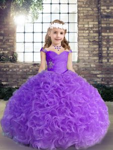 Admirable Purple Straps Beading and Ruching Little Girls Pageant Dress Wholesale Sleeveless