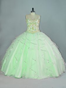 Apple Green Straps Lace Up Beading and Ruffles 15th Birthday Dress Sleeveless