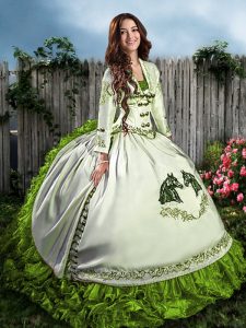 Pretty Olive Green 15 Quinceanera Dress Sweet 16 and Quinceanera with Embroidery and Ruffles Sweetheart Sleeveless Lace Up