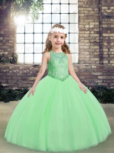 Nice Ball Gowns Little Girl Pageant Gowns Scoop Tulle Sleeveless Floor Length Lace Up