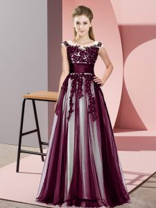 Captivating Scoop Sleeveless Zipper Dama Dress Dark Purple Tulle