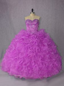 Best Organza Sweetheart Sleeveless Lace Up Beading Quinceanera Gowns in Lilac