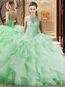 Exceptional Sleeveless Brush Train Lace Up Beading and Ruffles Quinceanera Gown