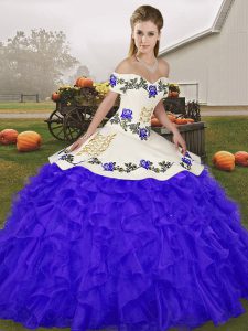 New Style Blue Organza Lace Up Vestidos de Quinceanera Sleeveless Floor Length Embroidery and Ruffles