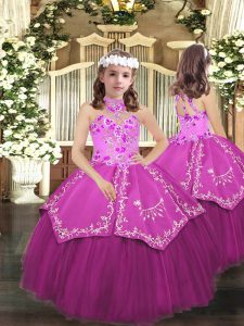 Admirable Ball Gowns Girls Pageant Dresses Lilac Halter Top Tulle Sleeveless Floor Length Lace Up