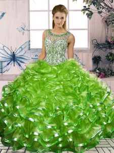 Shining Floor Length Lace Up Quinceanera Gowns for Military Ball and Sweet 16 and Quinceanera with Beading and Ruffles