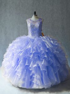 Scoop Sleeveless Lace Up 15 Quinceanera Dress Lavender Organza