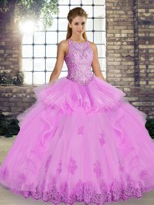 Trendy Sleeveless Lace and Embroidery and Ruffles Lace Up Quinceanera Dress