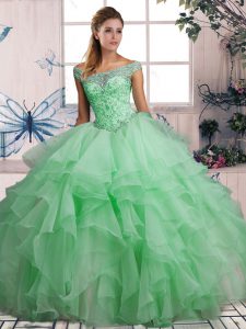 Trendy Beading and Ruffles Quinceanera Gowns Apple Green Lace Up Sleeveless Floor Length