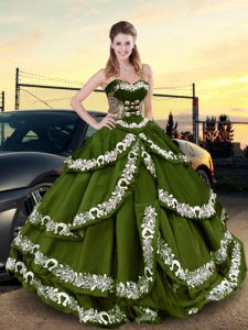 Floor Length Lace Up Sweet 16 Quinceanera Dress Olive Green for Sweet 16 and Quinceanera with Embroidery and Ruffled Layers