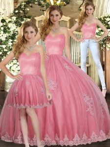 Lovely Appliques Sweet 16 Quinceanera Dress Watermelon Red Lace Up Sleeveless Floor Length