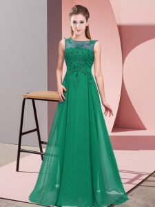 Beading and Appliques Quinceanera Court of Honor Dress Dark Green Zipper Sleeveless Floor Length