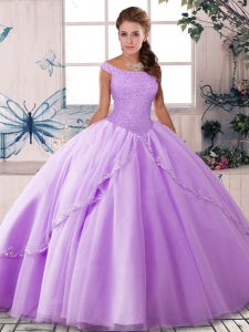 Admirable Lavender Sleeveless Beading Lace Up Sweet 16 Dress