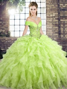 Classical Ball Gowns Sleeveless Yellow Green Sweet 16 Dress Brush Train Lace Up