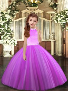 Halter Top Sleeveless Tulle Little Girls Pageant Dress Beading Backless