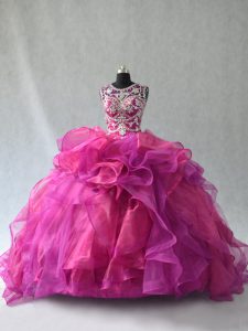 Lovely Multi-color Ball Gowns Beading and Ruffles Quince Ball Gowns Lace Up Organza Sleeveless Floor Length