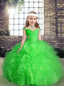 Organza Straps Sleeveless Lace Up Beading and Ruffles Child Pageant Dress in