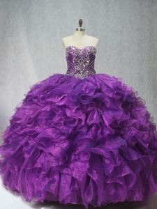 Organza Sleeveless Sweet 16 Dresses Brush Train and Beading and Ruffles