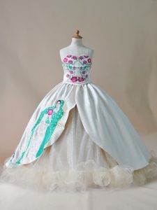 Champagne Ball Gowns Embroidery Little Girl Pageant Gowns Lace Up Satin Sleeveless