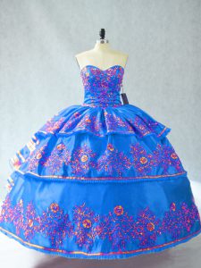 Blue Sleeveless Embroidery Floor Length Sweet 16 Quinceanera Dress