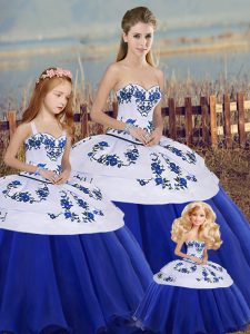 Edgy Royal Blue Sleeveless Embroidery and Bowknot Floor Length Sweet 16 Dress