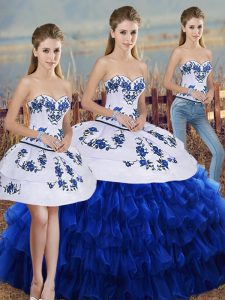 Sleeveless Lace Up Floor Length Embroidery and Ruffled Layers and Bowknot Quinceanera Gowns