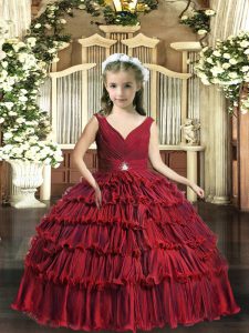 V-neck Sleeveless Backless Little Girls Pageant Dress Wholesale Red