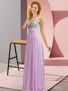 Lavender Side Zipper Vestidos de Damas Beading Sleeveless Floor Length